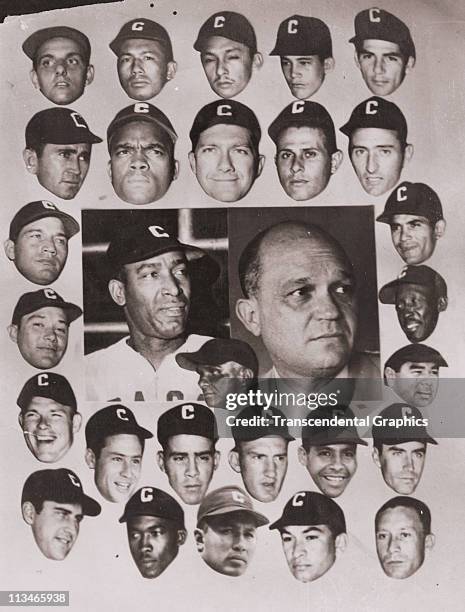 Collage photo of the Caracas baseball team, featuring manager Martin Dihigo, center, left, and Chico Carresquel, left column, fourth down, was taken...