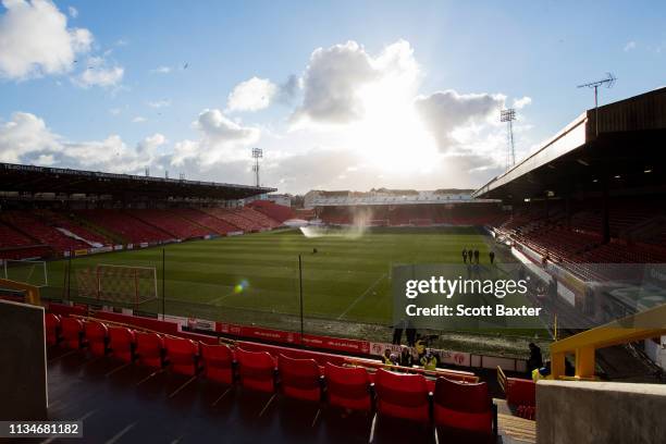 General view of the Pittodrie Stadium prior to the Ladbrokes Scottish Premiership match between Aberdeen and Motherwell at Pittodrie Stadium on April...