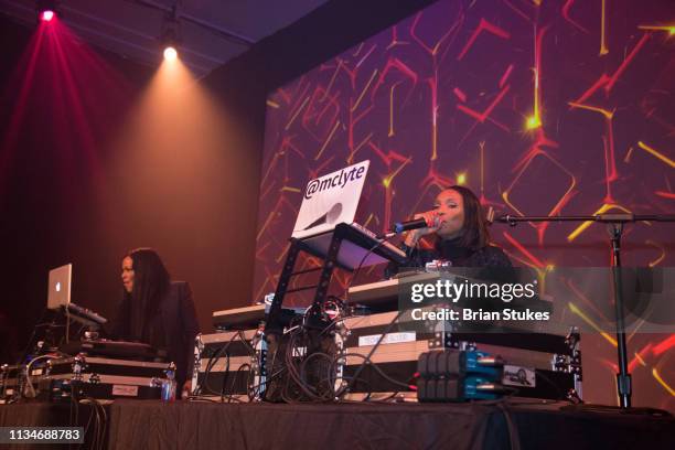 Founder of Black Girls Rock! and MC Lyte onstage during Black Girls Rock! Fest Welcome Party at The Kennedy Center on March 08, 2019 in Washington,...