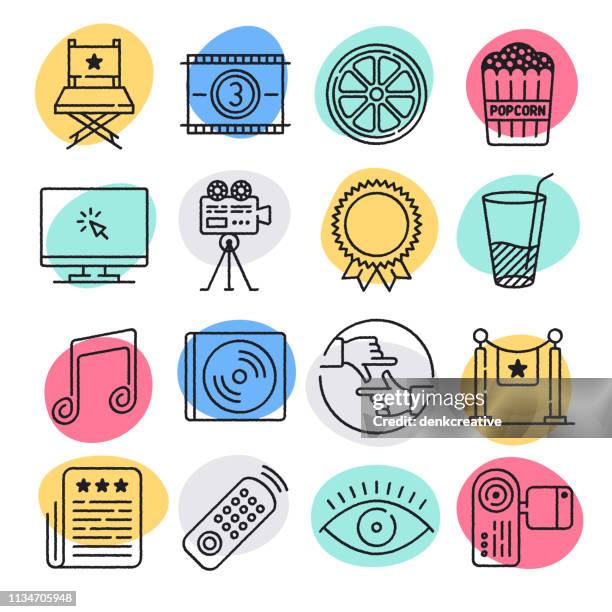 stockillustraties, clipart, cartoons en iconen met film aanbeveling systeem doodle stijl vector icon set - mp3 speler