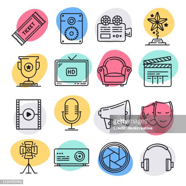 Animated Movie Making Doodle Style Vector Icon Set High-Res Vector Graphic  - Getty Images