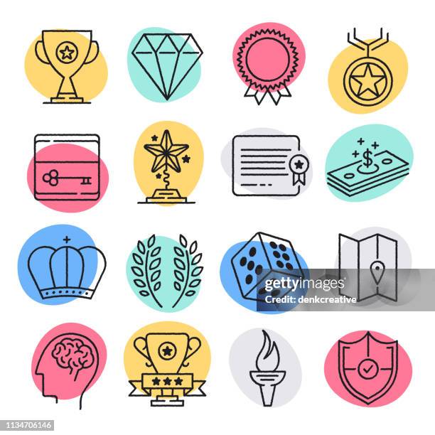 gamification of learning & instruction doodle style vector icon set - gamification stock illustrations