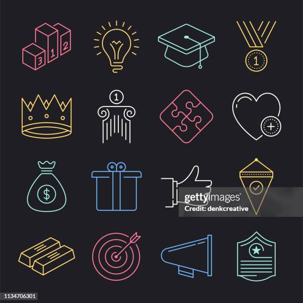 entrepreneurship education neon style vector icon set - student missing from class stock illustrations