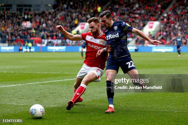 Tomas Kalas of Bristol City tackles with Jack Harrison of Leeds United during the Sky Bet Championship between Bristol City and Leeds United at...