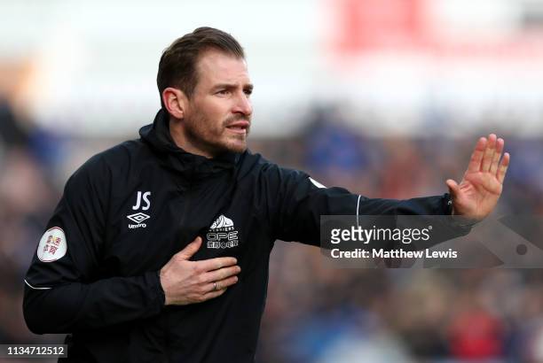 Jan Siewert, Manager of Huddersfield Town reacts during the Premier League match between Huddersfield Town and AFC Bournemouth at John Smith's...