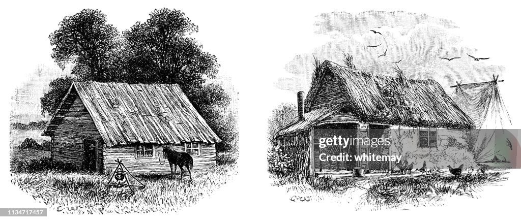 Two settlers' houses in late 19th century Canada