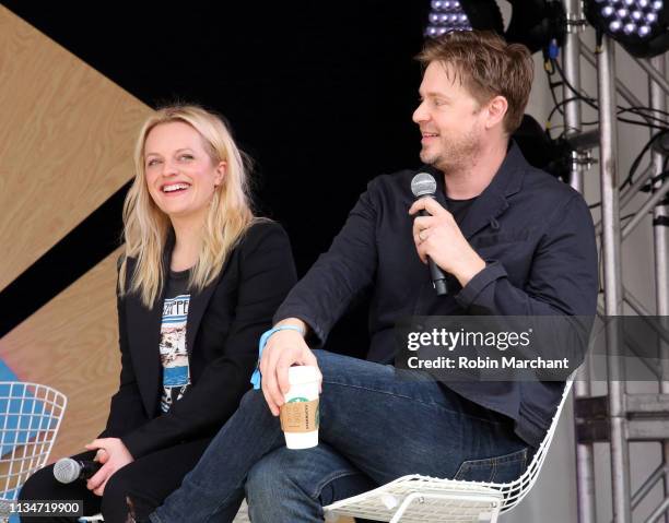 Elisabeth Moss and Tim Heidecker at the #TwitterHouse for a conversation with the cast of 'Us' during SXSW on March 8, 2019 in Austin, Texas.