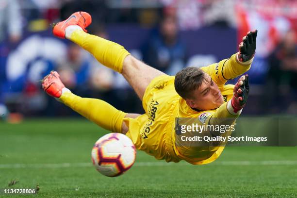 Andriy Lunin of CD Leganes during the La Liga match between Club Atletico de Madrid and CD Leganes at Wanda Metropolitano on March 09, 2019 in...