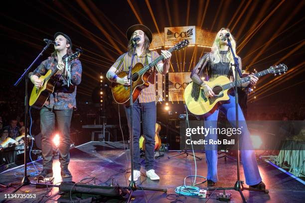 Megan McAllister, Mason Van Valin and Elijah Edwards from Fairground Saints performs at C2C: Country to Country at The O2 Arena on March 09, 2019 in...