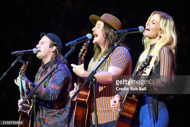 Megan McAllister, Mason Van Valin and Elijah Edwards from Fairground Saints performs at C2C: Country to Country at The O2 Arena on March 09, 2019 in...