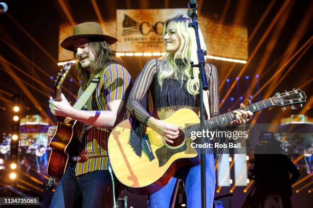 Megan McAllister, Mason Van Valin and Elijah Edwards from Fairground Saints performs at C2C: Country to Country at The O2 Arena on March 09, 2019 in...