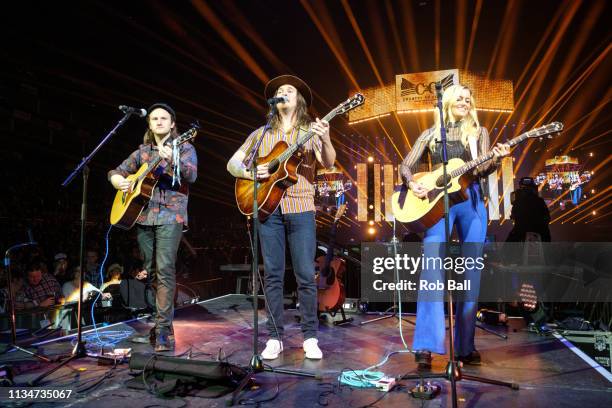 Megan McAllister, Mason Van Valin and Elijah Edwards from Fairground Saints performs at C2C: Country to Country at The O2 Arena on March 09, 2019 in...