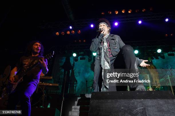 Sascha Paeth and Tobias Sammet of Avantasia perform live on stage during a concert at Huxleys Neue Welt on April 3, 2019 in Berlin, Germany.