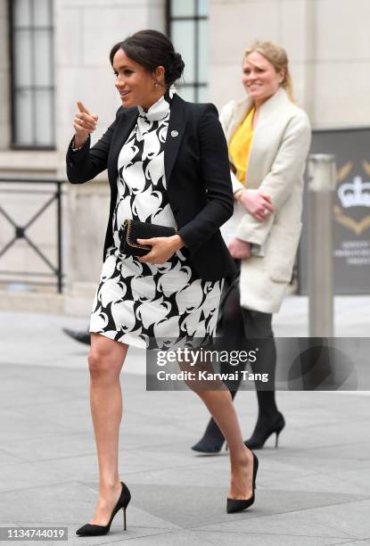 Meghan, Duchess of Sussex and Amy Pickerill depart after joining a panel discussion convened by The Queen’s Commonwealth Trust to mark International...