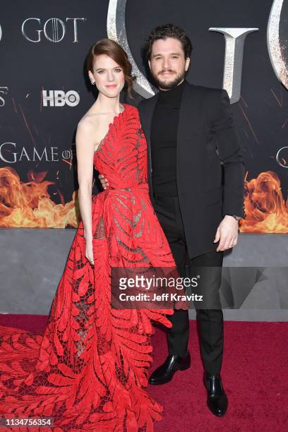 Rose Leslie and Kit Harington attend the "Game Of Thrones" Season 8 NY Premiere on April 3, 2019 in New York City.