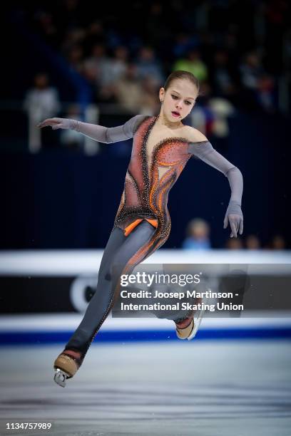 Alexandra Trusova of Russia competes in the Junior Ladies Free Skating during day 4 of the ISU World Junior Figure Skating Championships Zagreb at...