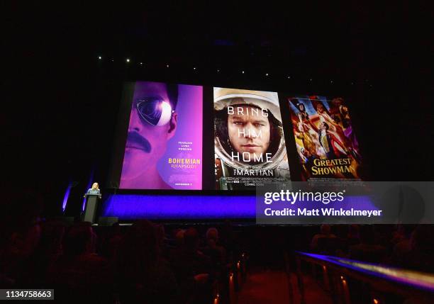 20th Century Fox Film Vice Chairman & 20th Century Fox President of Production Emma Watts speaks onstage at CinemaCon 2018 Walt Disney Studios Motion...