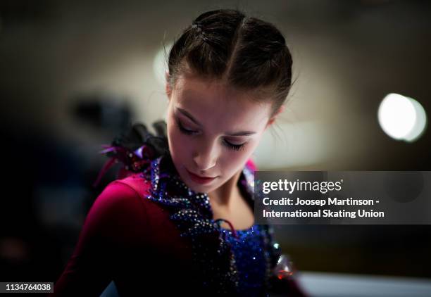 Anna Shcherbakova of Russia prepares in the Junior Ladies Free Skating during day 4 of the ISU World Junior Figure Skating Championships Zagreb at...