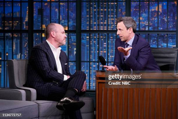 Episode 819 -- Pictured: NFL Networks Rich Eisen during an interview with host Seth Meyers on April 3, 2019 --