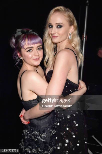 Maisie Williams and Sophie Turner attend the "Game Of Thrones" Season 8 NY Premiere After Party on April 3, 2019 in New York City.