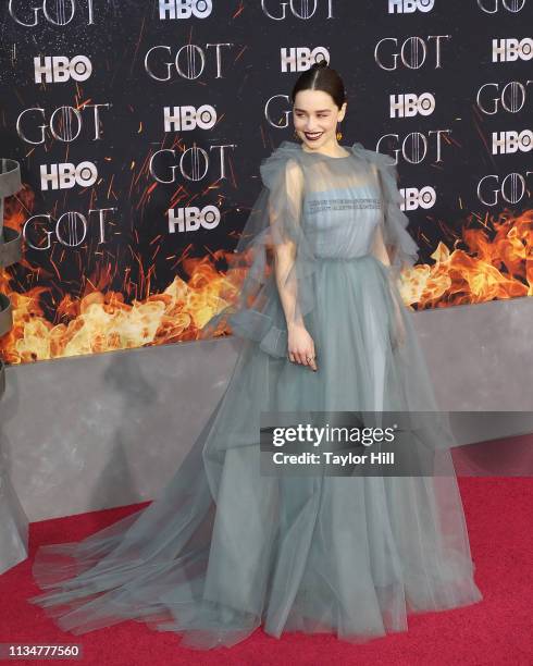 Emilia Clarke attends the Season 8 premiere of "Game of Thrones" at Radio City Music Hall on April 3, 2019 in New York City.