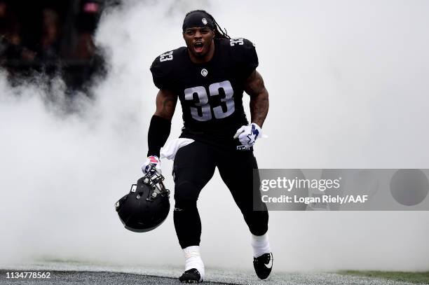 Trent Richardson of Birmingham Iron takes the field prior to their Alliance of American Football game against the Orlando Apollos at Legion Field on...