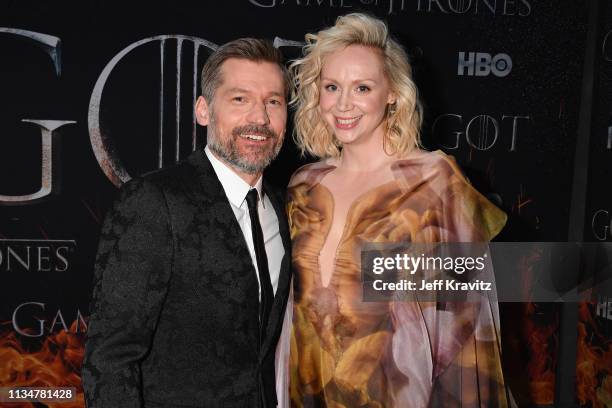 Nikolaj Coster-Waldau and Gwendoline Christie attend the "Game Of Thrones" Season 8 NY Premiere on April 3, 2019 in New York City.