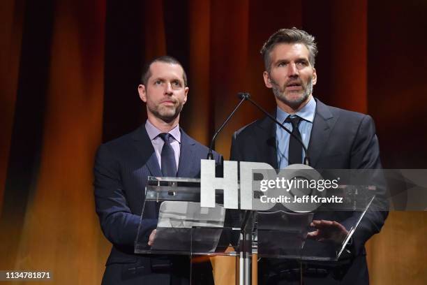 Executive Creators and Producers of "Game of Thrones", D.B Weiss and David Benioff speak onstage during the "Game Of Thrones" Season 8 NY Premiere on...