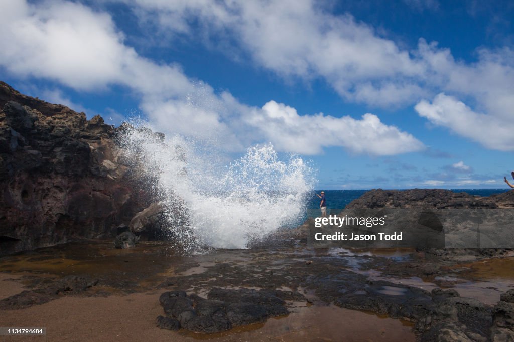 Ocean water erupting through blowhole at Nakalele Point