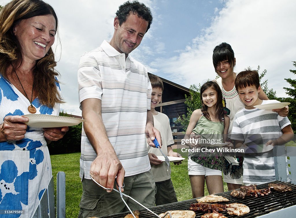 Family queueing for barbeque