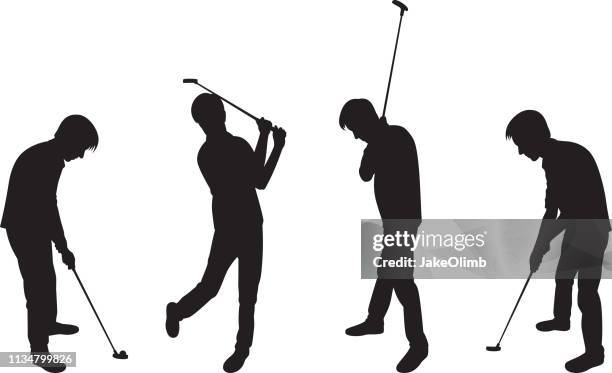 man playing golf silhouettes - miniature golf stock illustrations