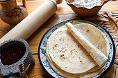 Mexican flour tortillas with cheese and salsa