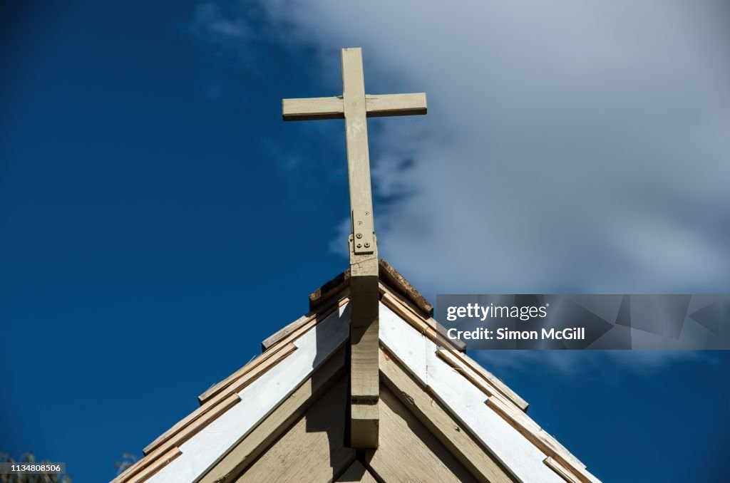 Religious cross on a building's gable