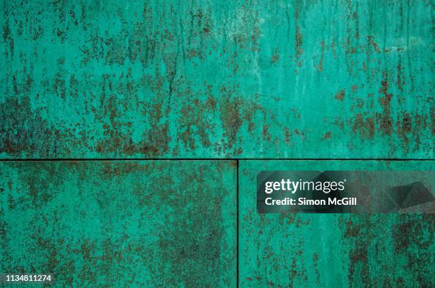 green patina (verdigris) on copper sheet metal - patina stock pictures, royalty-free photos & images