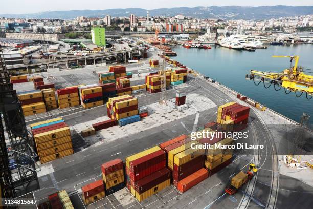 General view of the Pier VII is seen at Trieste's new Port on April 2, 2019 in Trieste, Italy. The historic city of Trieste is preparing to open its...