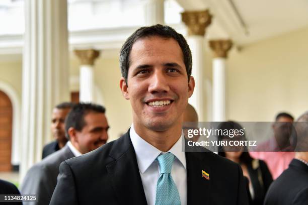 Juan Guaido, the speaker of the Venezuelan opposition-controlled National Assembly who declared himself interim president in January, arrives at the...