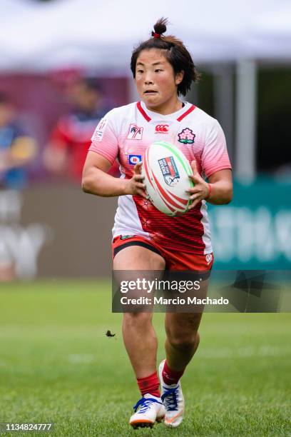 Yume Okuroda of Japan in action during the qualifier ahead of the Cathay Pacific/HSBC Hong Kong Sevens Japan and Mexico at the Hong Kong Stadium on...