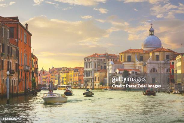 the grand canal in venice at sunset - vaporetto stock pictures, royalty-free photos & images