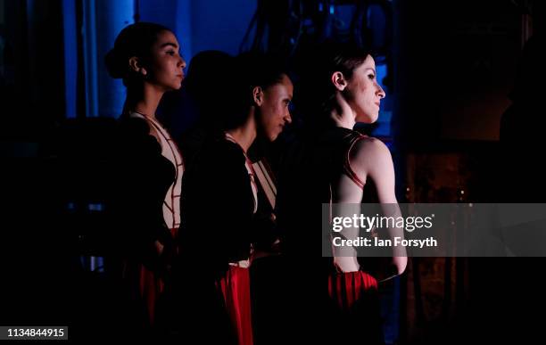 Dancers watch from the wings as they wait to enter the stage during the during the World Premier of Northern Ballet’s performance of ‘Victoria’ at...