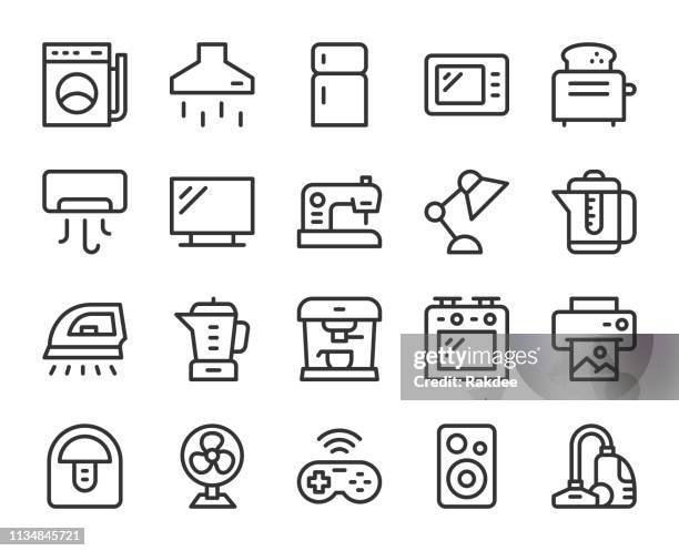 household appliances - line icons - toaster appliance stock illustrations