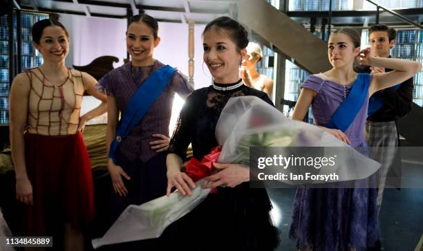 Premier Dancer Pippa Moore reacts as she is presented with flowers as the curtain comes down at the end of the World Premier of Northern Ballet’s...