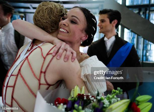 First Soloist, Abigail Prudames reacts as she is presented with flowers as the curtain comes down at the end of the World Premier of Northern...