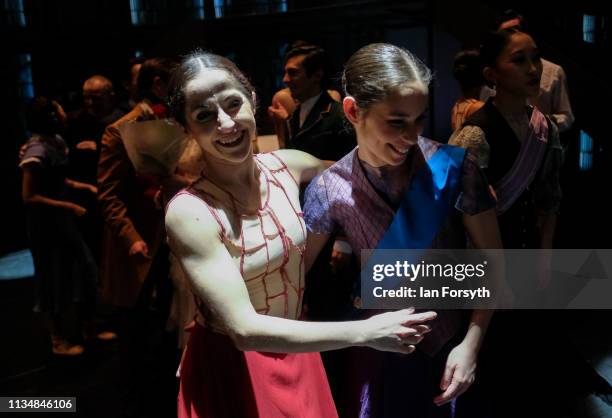 Dancers react as they celebrate the curtain coming down after the World Premier of Northern Ballet’s performance of ‘Victoria’ at Leeds Grand Theatre...