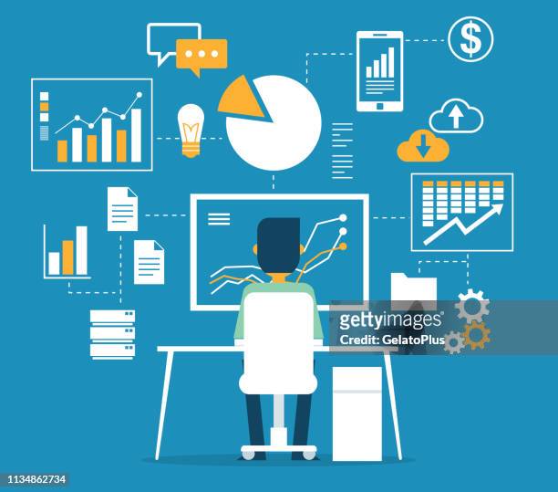 database - businessman - scrutiny stock illustrations