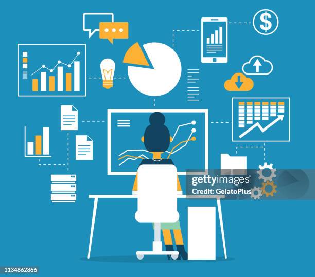 database - businesswoman - personal financial planning stock illustrations