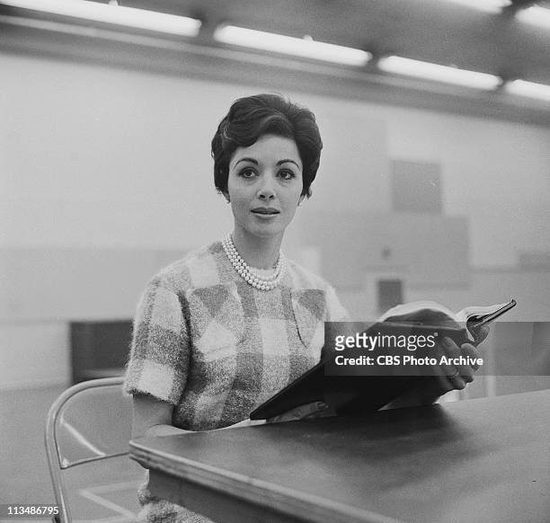 Dana Wynter in rehearsal for "Wings of the Dove" on PLAYHOUSE 90. Image dated December 9, 1958.