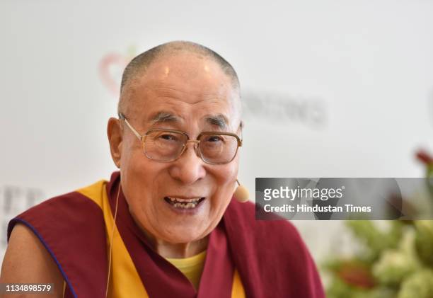 Tibetan spiritual leader Dalai Lama during a press conference at Hotel Andaz, in Aerocity, on April 4, 2019 in New Delhi, India. The Dalai Lama...