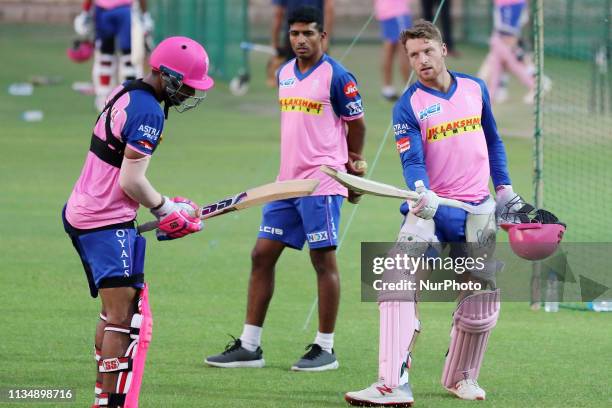 Rajasthan Royals batsman Jos Butler during the practice session ahead the Indian Premier league IPL 2019 match against Kolkata Knight Riders in...