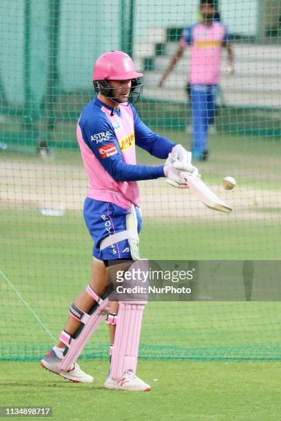 Rajasthan Royals batsman Jos Butler during the practice session ahead the Indian Premier league IPL 2019 match against Kolkata Knight Riders in...