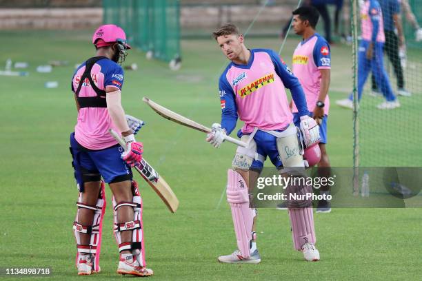 Rajasthan Royals batsman Jos Butler during the practice session ahead the Indian Premier league IPL 2019 match against Kolkata Knight Riders in...